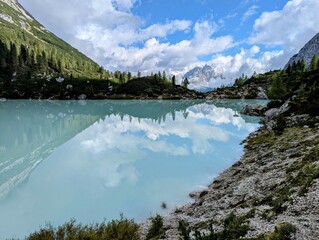 Blue lake in the Dolomites mountains