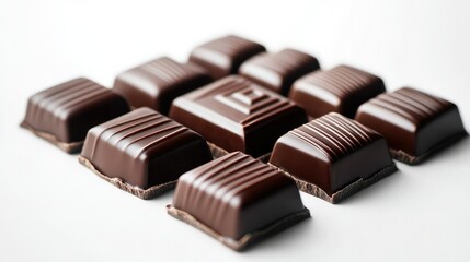 Obraz premium A close-up view of designer chocolate pieces in luxury packaging, isolated on a simple white background for a sophisticated touch