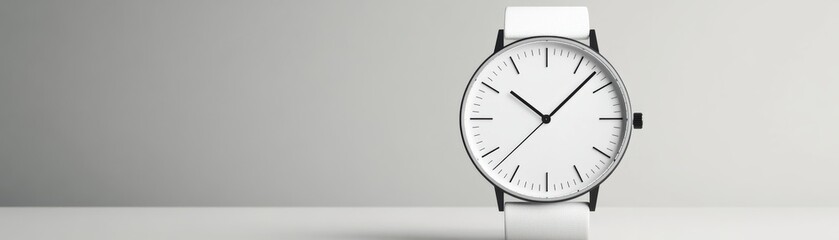 Modern wristwatch product mockup, clean light gray surface, minimalist design, magazine-inspired photography