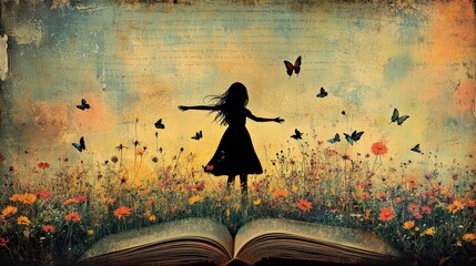 Artistic children's book cover with nature and silhouette