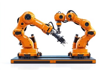 Programming robots for industrial automation, isolated on white background, focusing on collaborative robots and AI integration