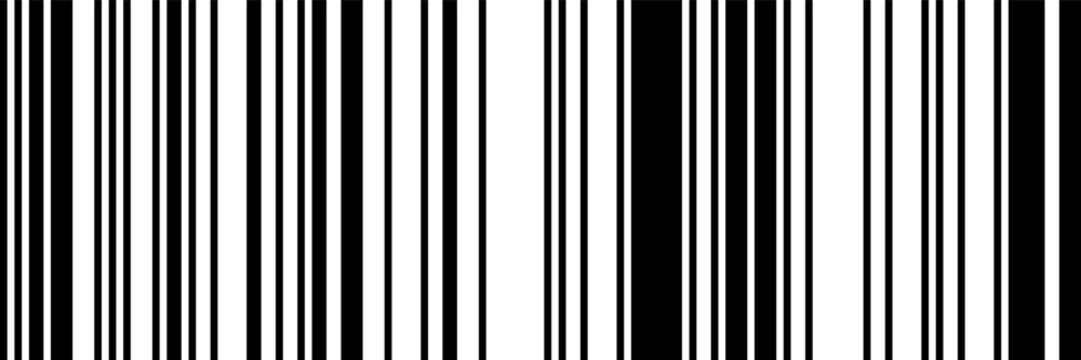 Monochrome bar code seamless pattern. Simple vector illustration. Binary bg with irregular thin and thick vertical lines