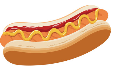 Hot Dog with Grill Sausage, Ketchup and Mustard Illustration Isolated on White Background