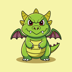 Green Dragon with an Angry Face Cartoon Vector Icon Illustration.
