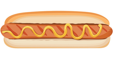 Hot Dog with Grill Sausage, Ketchup and Mustard Illustration Isolated on White Background