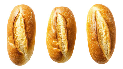 set of Golden Crusty Bread Loaf Isolated on Transparent Background, Top View