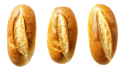 set of Golden Crusty Bread Loaf Isolated on Transparent Background, Top View