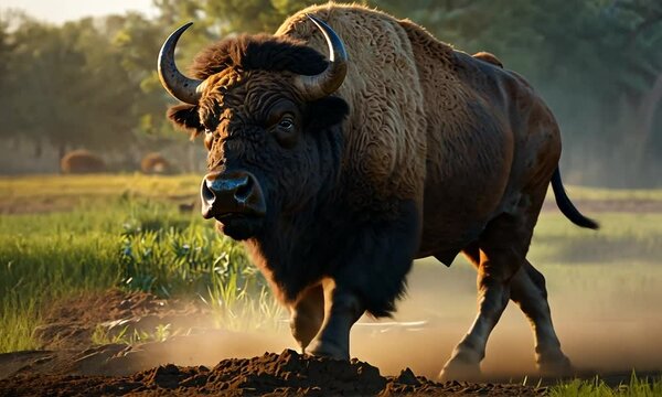 Buffaloes plow the fields vigorously