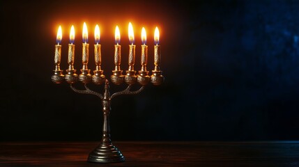 A Jewish menorah lit during Hanukkah.