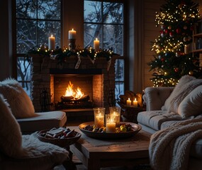 Fototapeta premium cozy atmosphere of the new year in the room, interior decoration for the new year , 2025,
