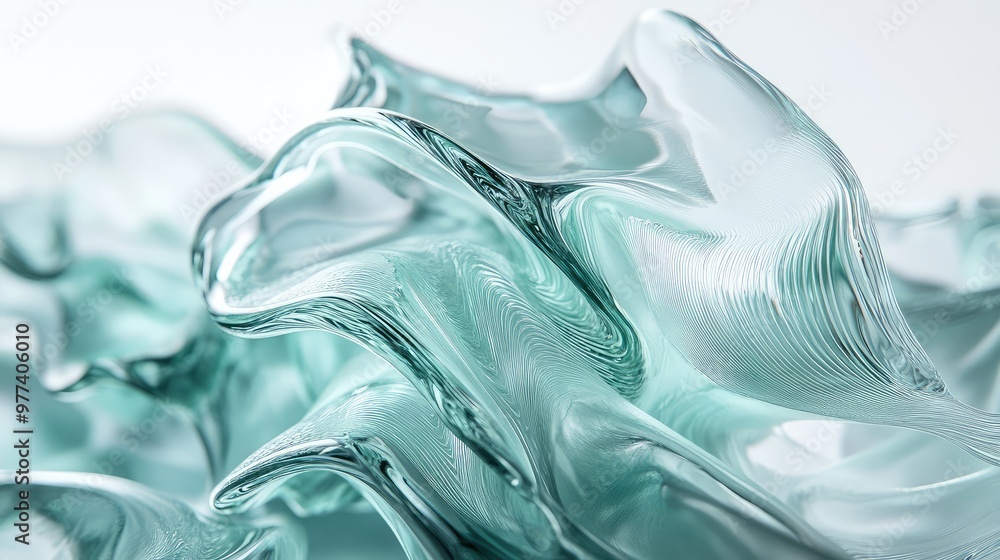Poster cascading waves of glass folding over themselves, creating a fluid, abstract motion.