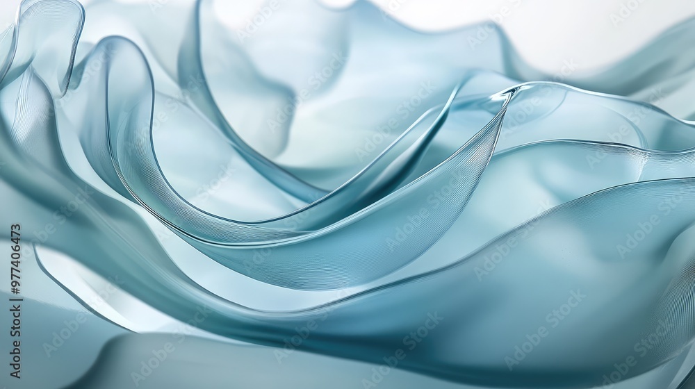 Poster cascading waves of translucent glass folding over each other in an ethereal motion.