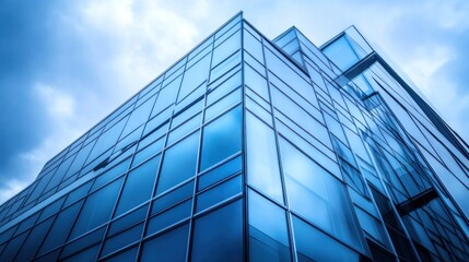 Obraz premium blue modern urban office building showcases sleek architecture and innovative design, Glass and steel elements emphasize a contemporary aesthetic