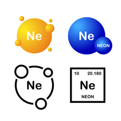 Neon chemical element. Ne, or Neon sign in a periodic table. Vector set. Chemistry and scientific research concept
