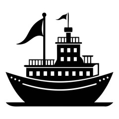 Ship black Silhouette Vector illustration on a transparent background