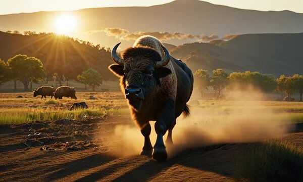 Plowing rice fields with traditional techniques relying on buffaloes