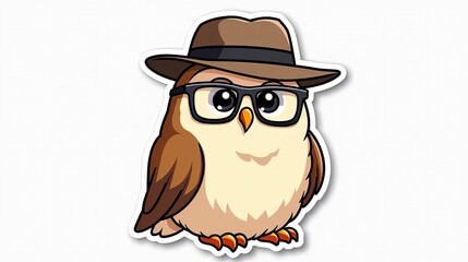 Barn Owl with Hat and Glasses in Sticker Design