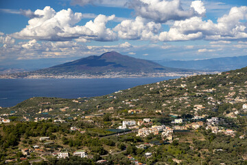 Aerial view of Vesuvio Mount and Bay of Naples from Sorrento Penisula