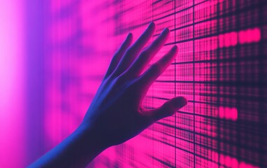 A hand touches a colorful digital interface, representing technology and innovation in a modern world.