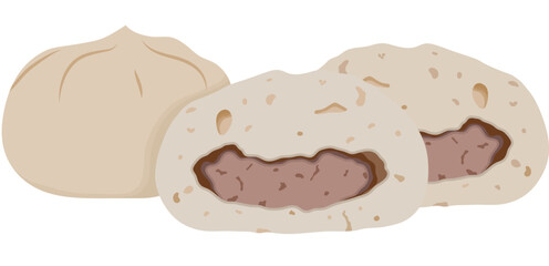 Steamed Bao Bun or Baozi with Meat Filled Illustration Isolated on White Background