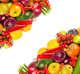 Set of vegetables and fruits isolated on a white. There is free space for text. Collage.