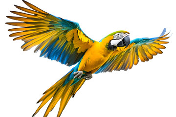 Fototapeta premium Scarlet macaw parrot flying isolated white background isolated 
