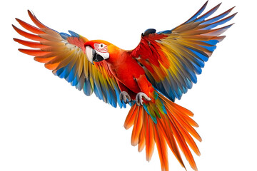 Obraz premium Scarlet macaw parrot flying isolated white background isolated 