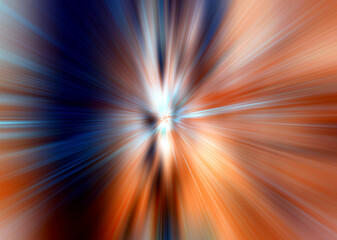 Abstract radial zoom blur surface of blue and orange tones. Bright warm background with radial,...