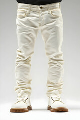Stylish white jeans paired with trendy shoes, perfect for casual outfits and fashion photography.
