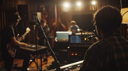 Obraz premium Band Recording in a Studio