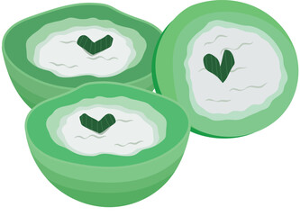 Kue Talam with Pandan Leaf Dessert Illustration Isolated on White Background