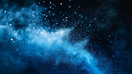 Obraz premium neon blue fluorescent dust flying in the air. Abstract mystical banner. State of mind. 