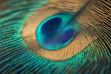 Fototapeta premium green peacock feather macro extreme closeup background 