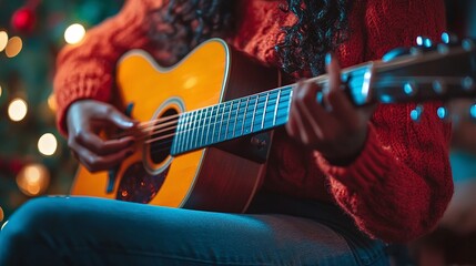Obraz premium inspiring scene of a person playing guitar, embodying the spirit of artistry and musical passion in a beautiful performance