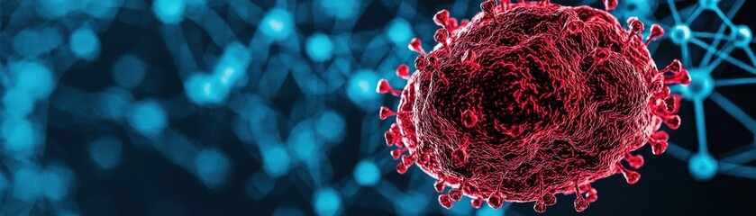 Detailed image of a virus cell with a glowing background, illustrating scientific research and biotechnology advancements.