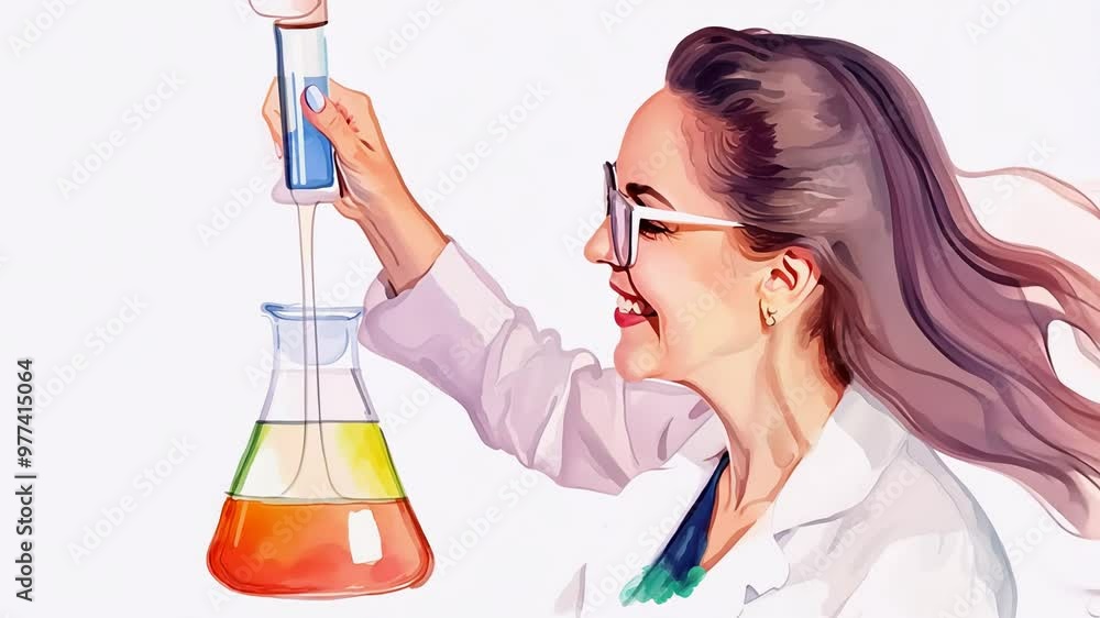 Poster a joyful scientist conducts a chemistry experiment showing vibrant color changes while working in a 