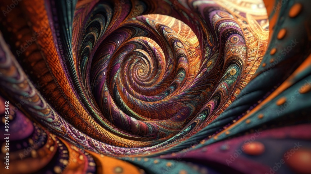 Poster colorful 3d rendering of indian-inspired psychedelic patterns with hypnotic swirls and ample space f