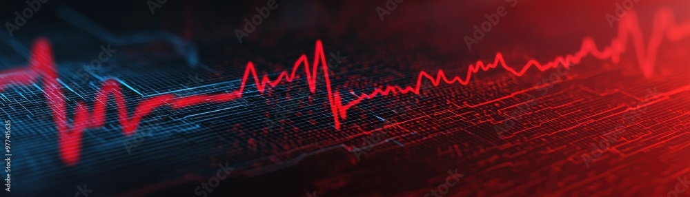 Poster dynamic heartbeat graph displaying heart rate fluctuations in red and blue tones against a dark back