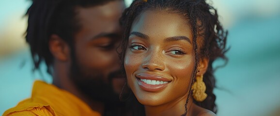 Loving Couple Portrait with Beautiful Woman Smiling