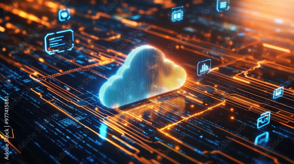 Poster futuristic cloud computing concept with digital data connections