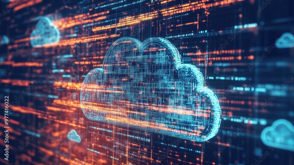 Poster futuristic cloud computing concept with digital data connections