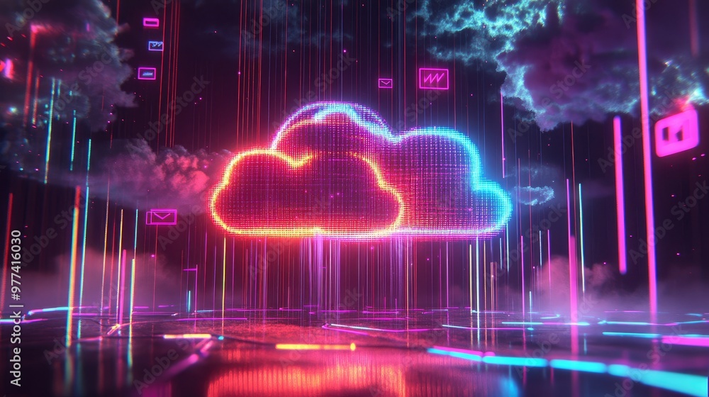 Poster futuristic cloud computing concept with digital data connections