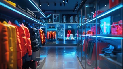 Modern Fashion Boutique Interior with Blue Lighting