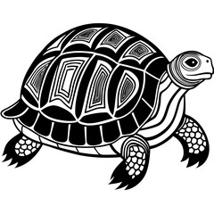 Turtle with a patterned shell and wise eyes, moving slowly vector vector