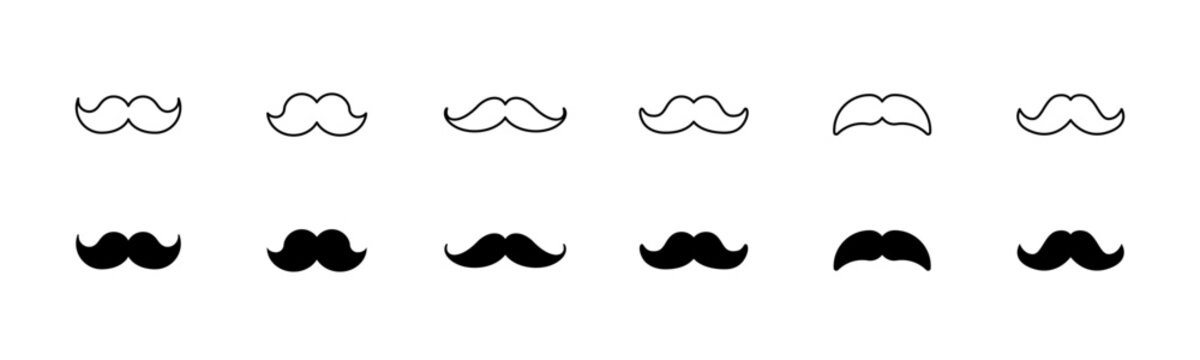 Man mustache icon set. Line and glyph men moustache vector. Mustache beard icon