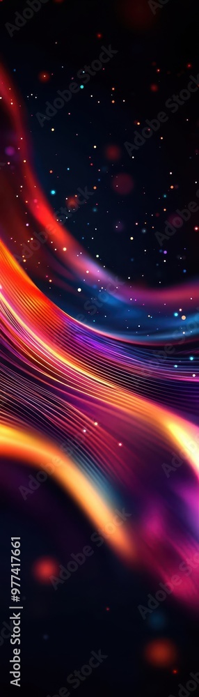 Poster wavy lines and vibrant color swirls creating a futuristic, digital abstract background with a sense 