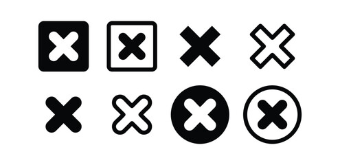 set of multiplication symbol sign icon vector design black white color illustration isolated