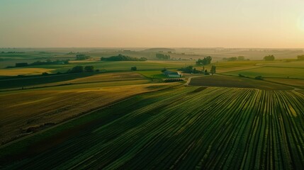 Obraz premium Aerial View of Farmland at Sunrise