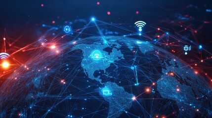 Obraz premium globes with network, WiFi,internet icons 