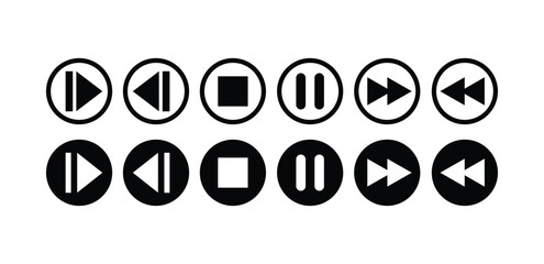 set of media player button icon symbol sign vector design black white color simple flat illustration